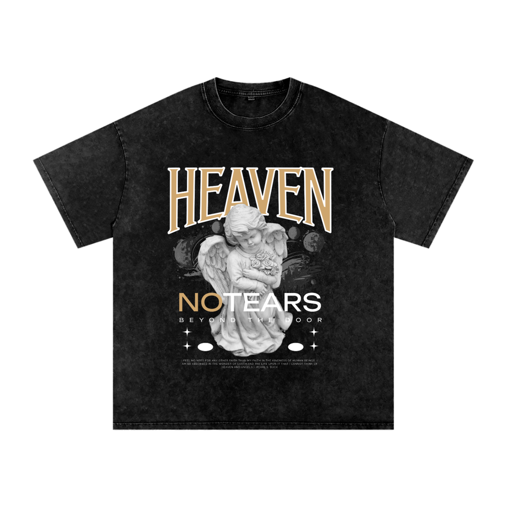 👼 HEAVEN Angel Graphic Tee Washed Oversized Cotton T-Shirt