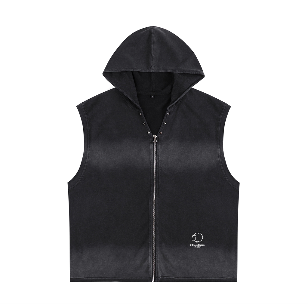 💪  HARDER Vintage Washed Zip-Up Hooded Tank Top